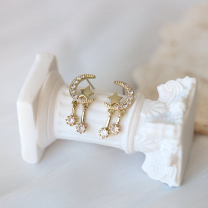 Gold Moon and Star Earrings