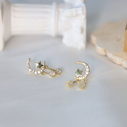Gold Moon and Star Earrings