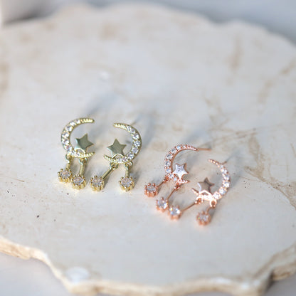 Gold Moon and Star Earrings