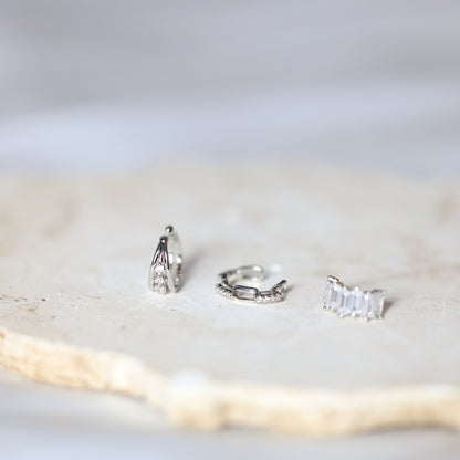 Set of 3 Silver Punk Ear Cuffs