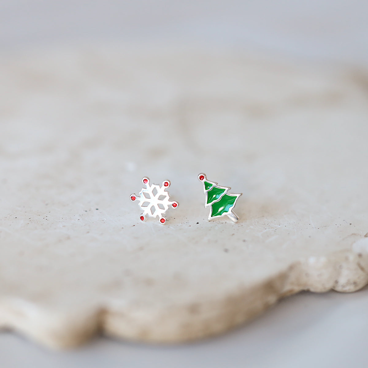 Christmas Tree and Snowflake Ear Studs