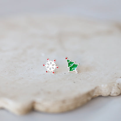 Christmas Tree and Snowflake Ear Studs
