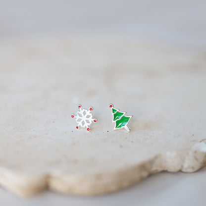 Christmas Tree and Snowflake Ear Studs