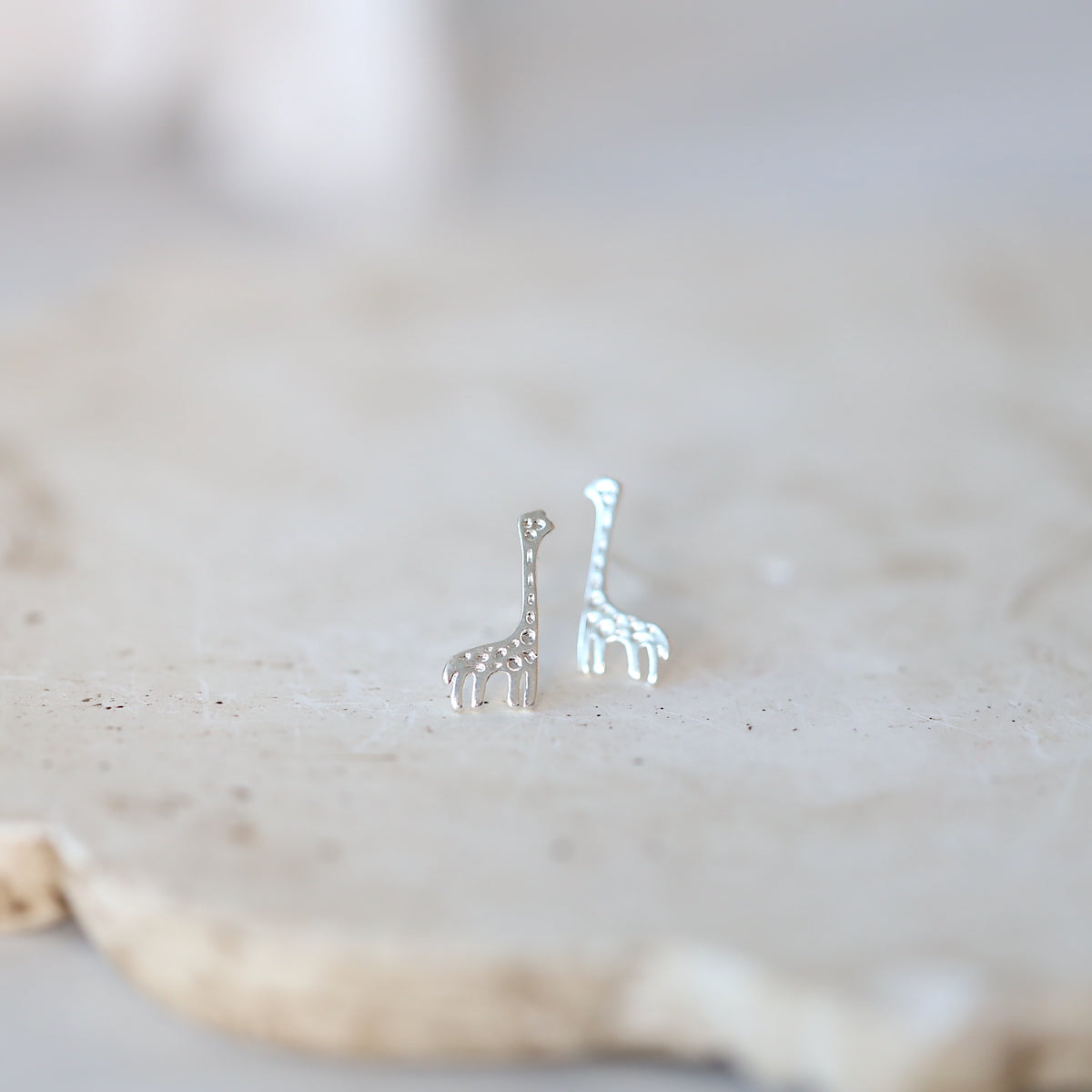 Silver Giraffe Ear Studs
