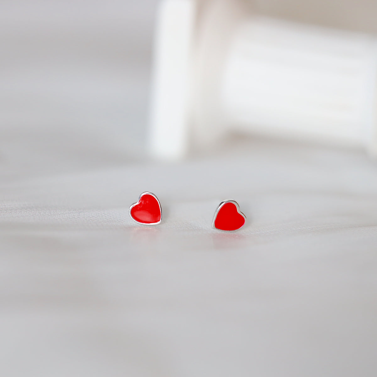 Tiny Red Heart Studs Earrings
