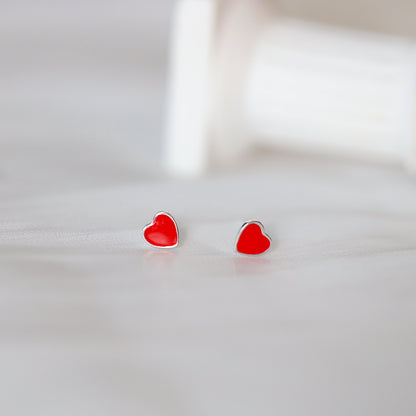Tiny Red Heart Studs Earrings
