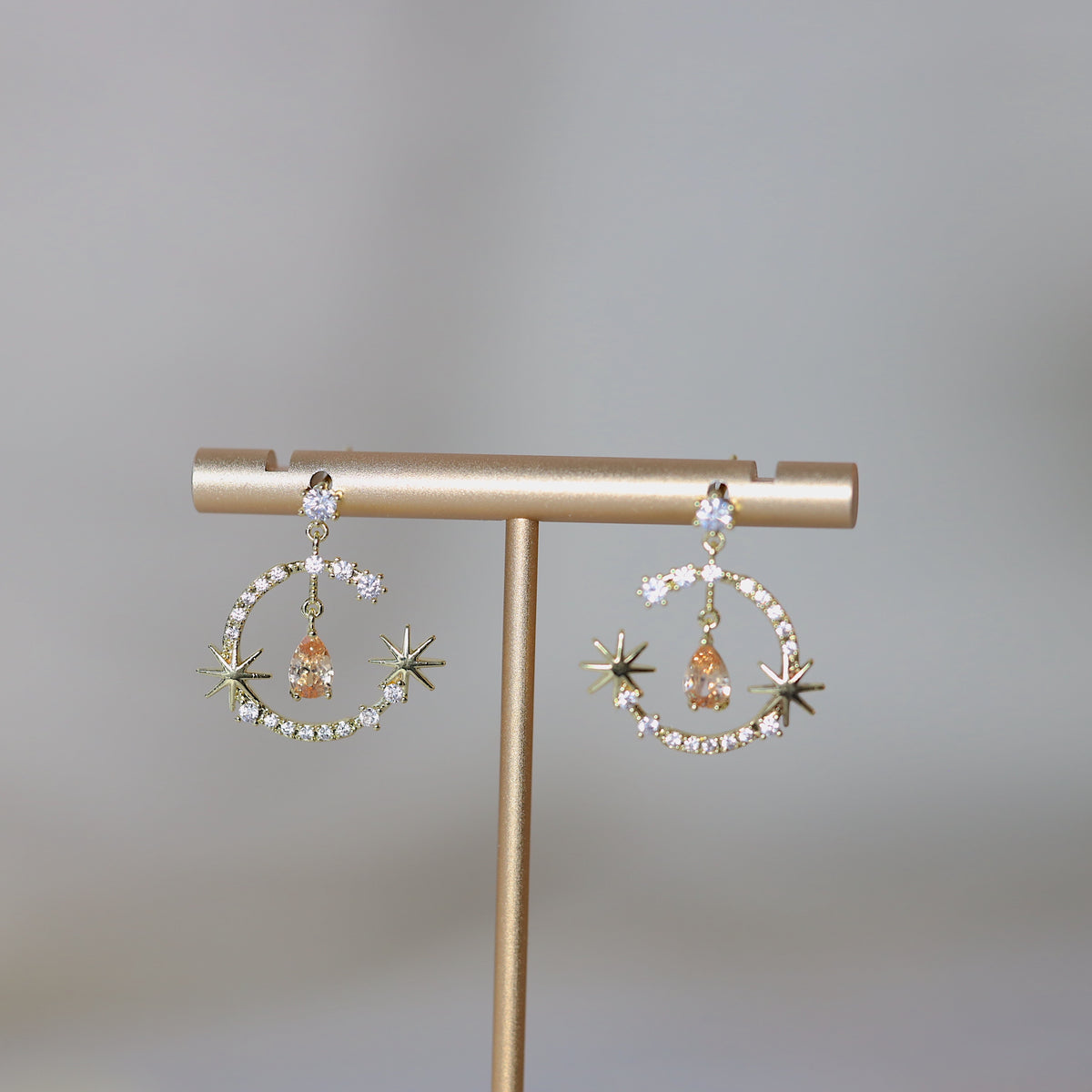 Gold CZ Moon Dangle Earrings