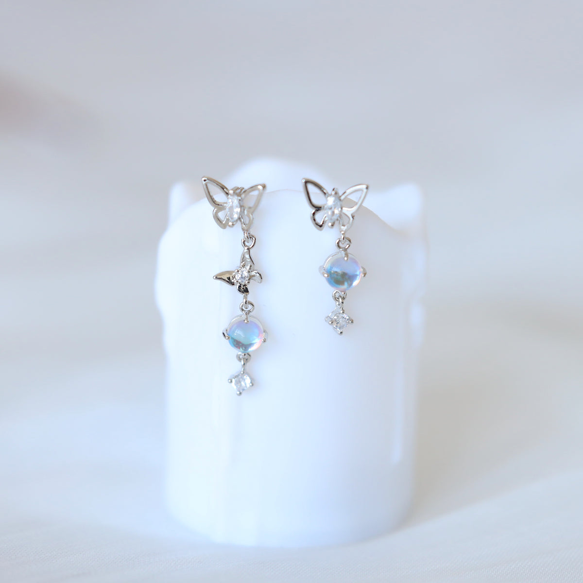 Butterfly Moonstone Mismatched Earrings