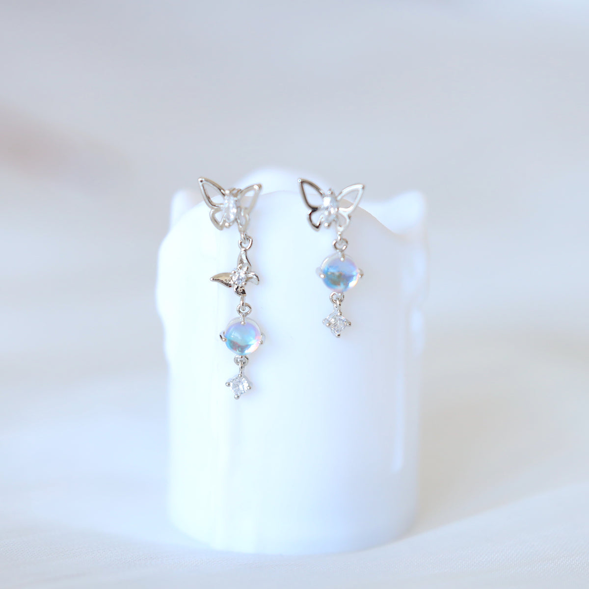 Butterfly Moonstone Mismatched Earrings