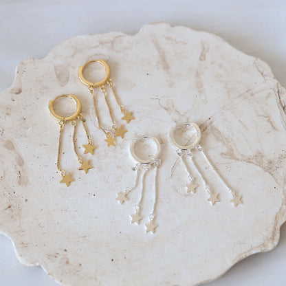 Silver Star Dangle Hoop Earrings