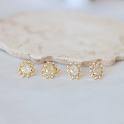 Pink Quartz Oval Ear Studs