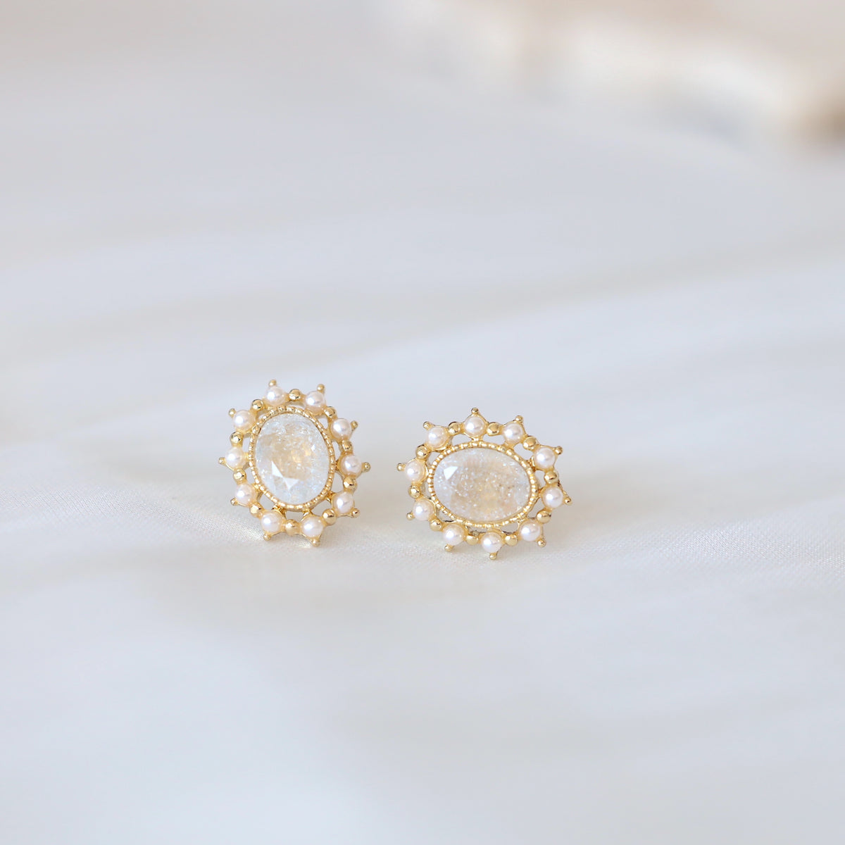 Pink Quartz Oval Ear Studs