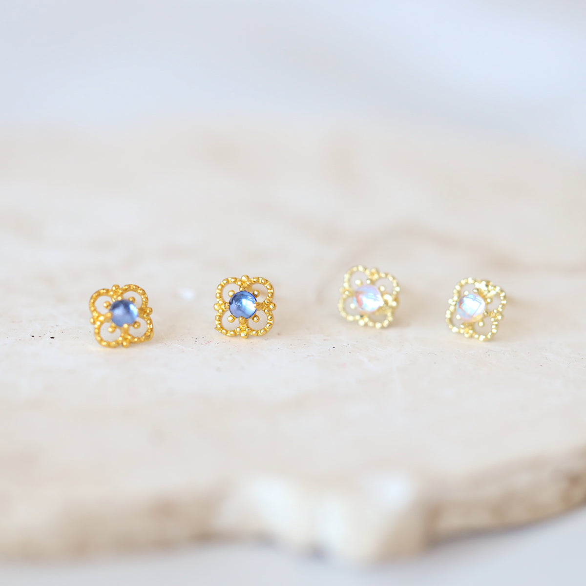 Clover Flower Gem Ear Studs