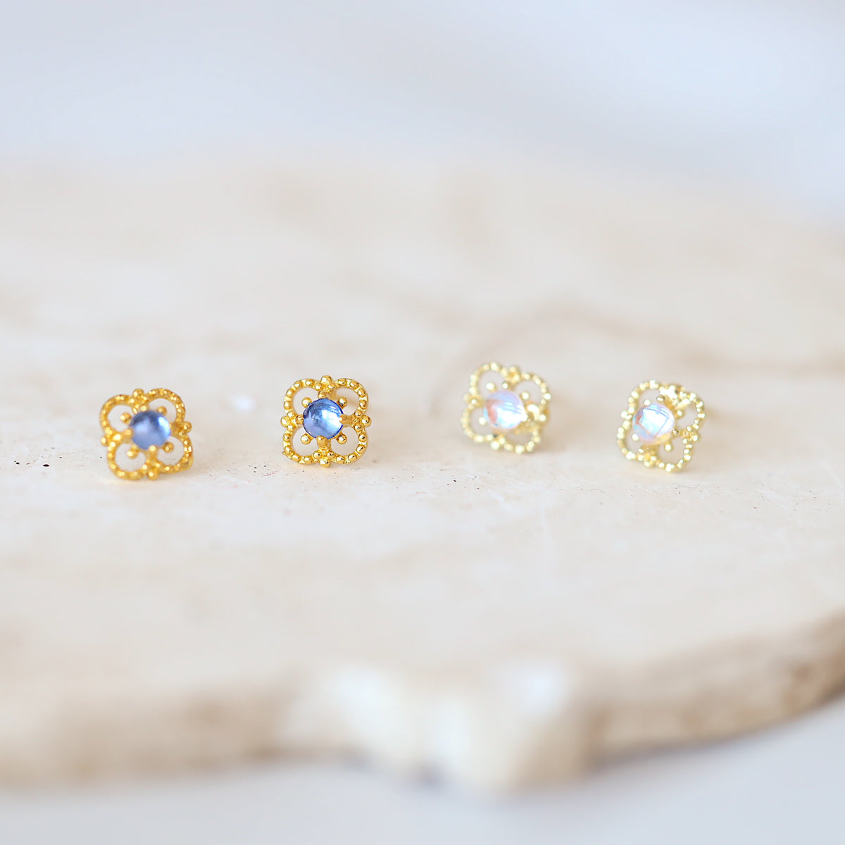 Clover Flower Gem Ear Studs