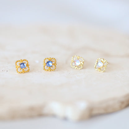 Clover Flower Gem Ear Studs