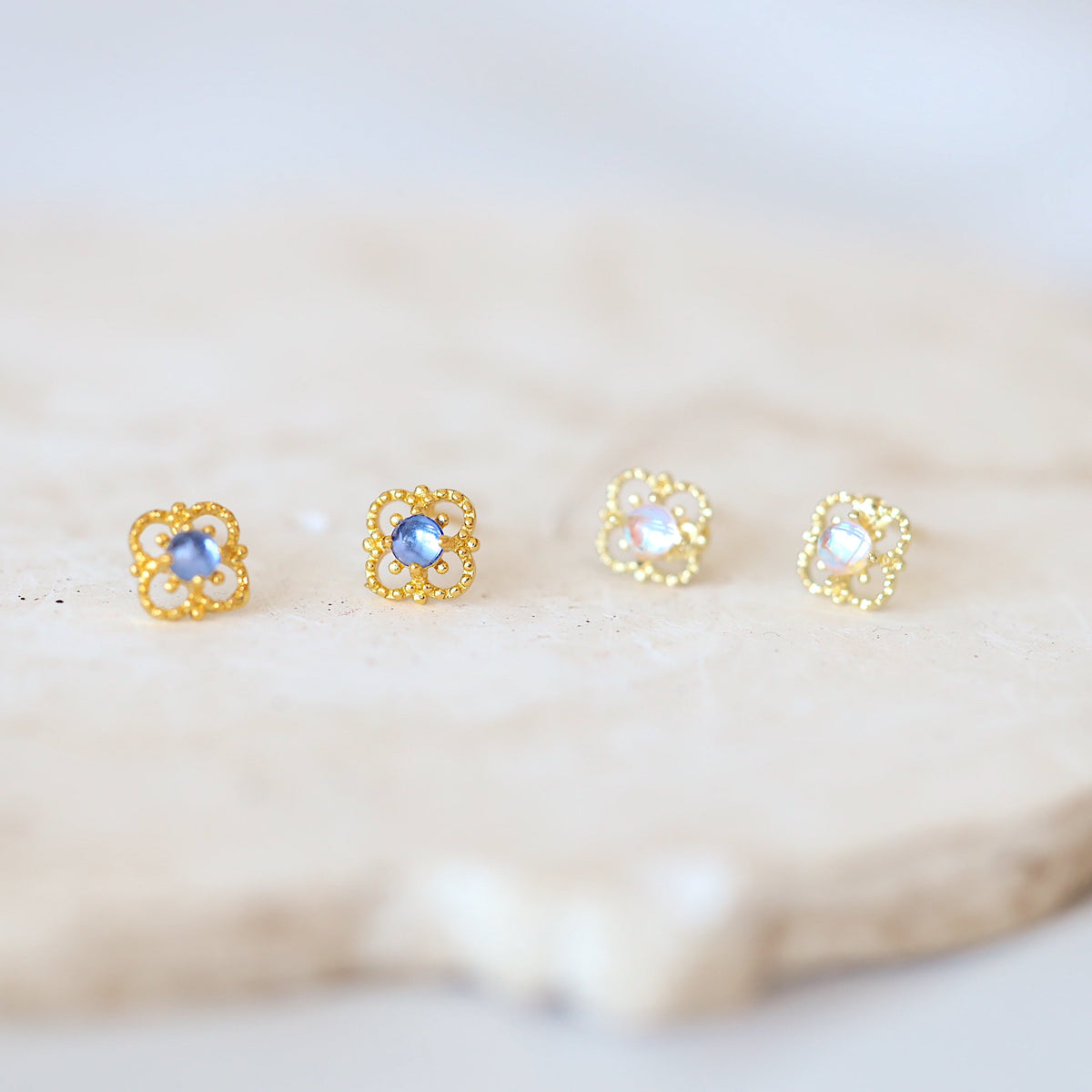 Clover Flower Gem Ear Studs
