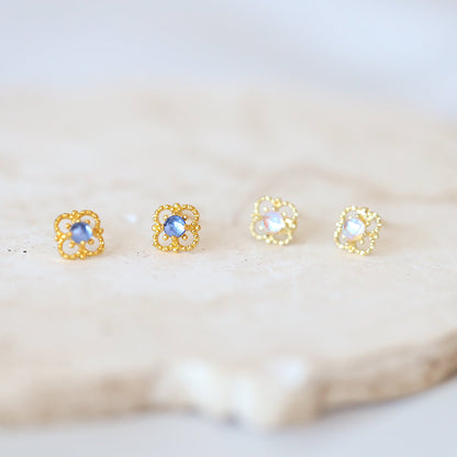 Clover Flower Gem Ear Studs