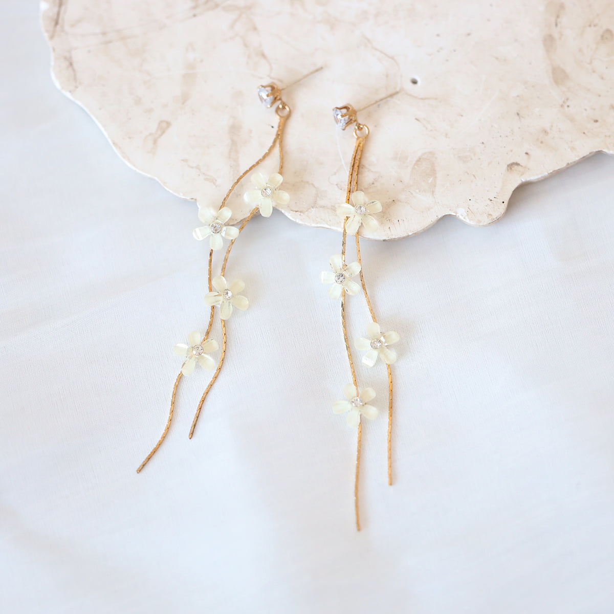 White Flower Dangle Earrings