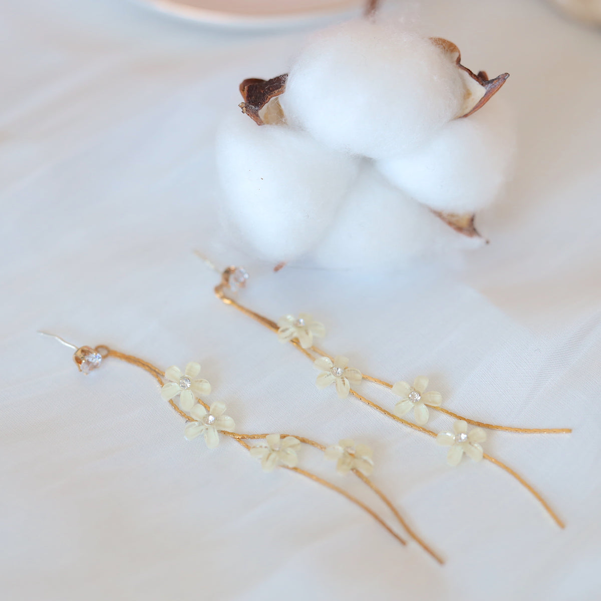 White Flower Dangle Earrings