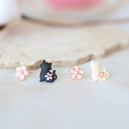 Cat and Sakura Ear Studs