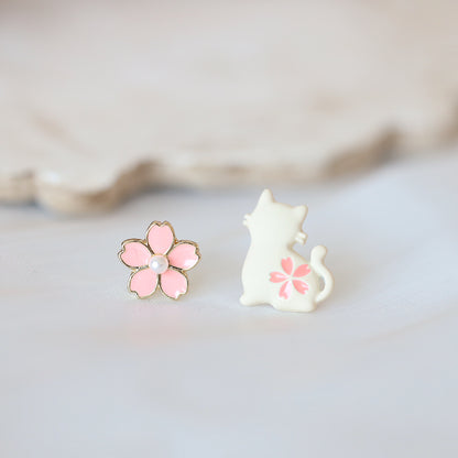 Cat and Sakura Ear Studs