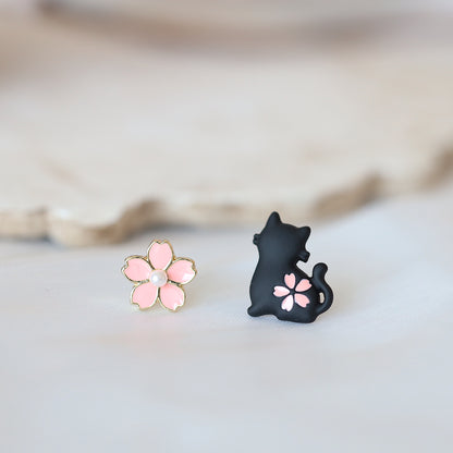 Cat and Sakura Ear Studs