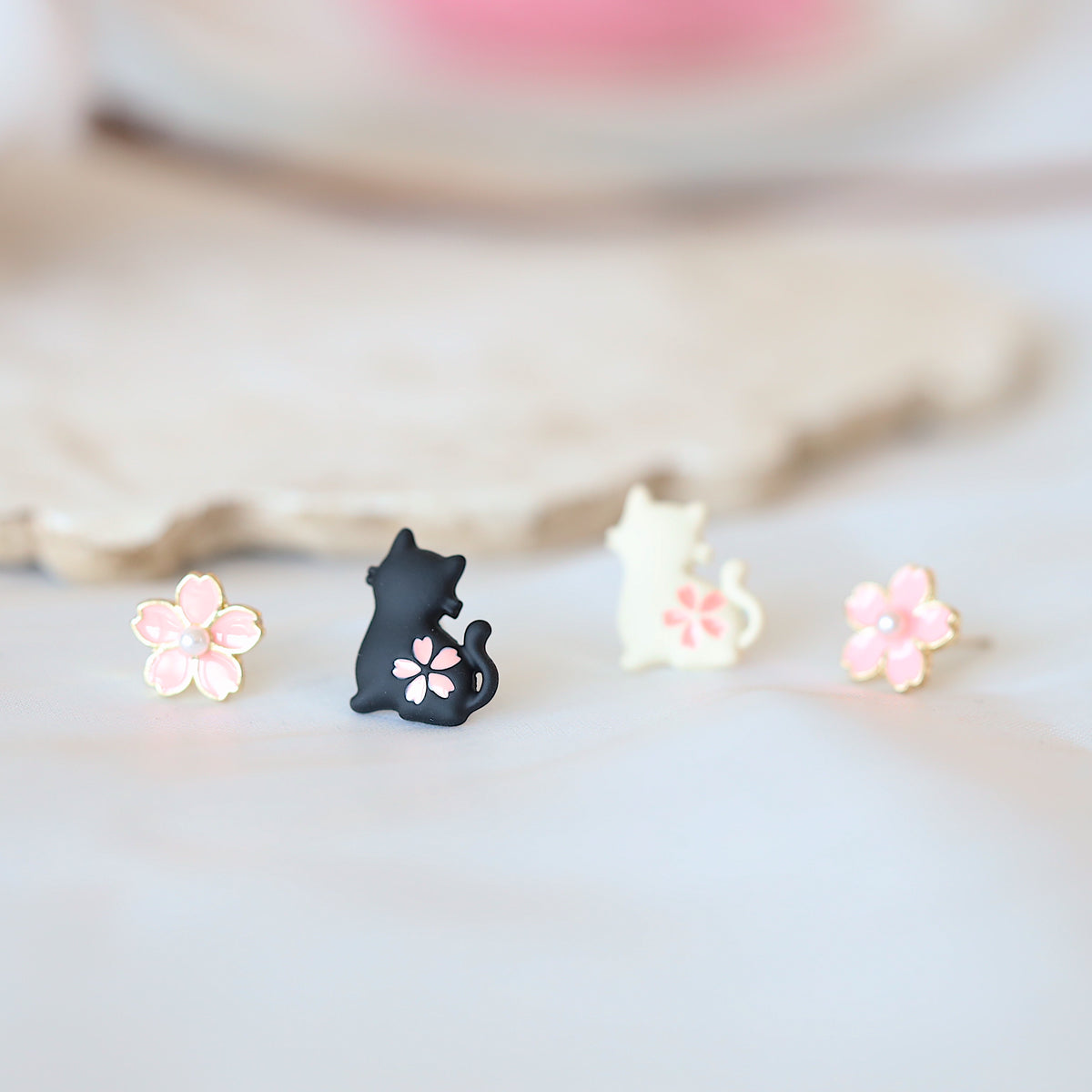 Cat and Sakura Ear Studs