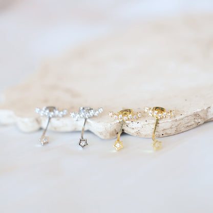 Gold Star Ear Jacket Dangle Earrings
