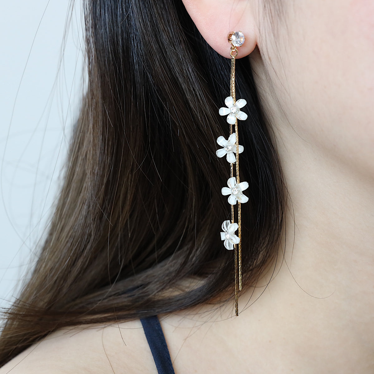 White Flower Dangle Earrings