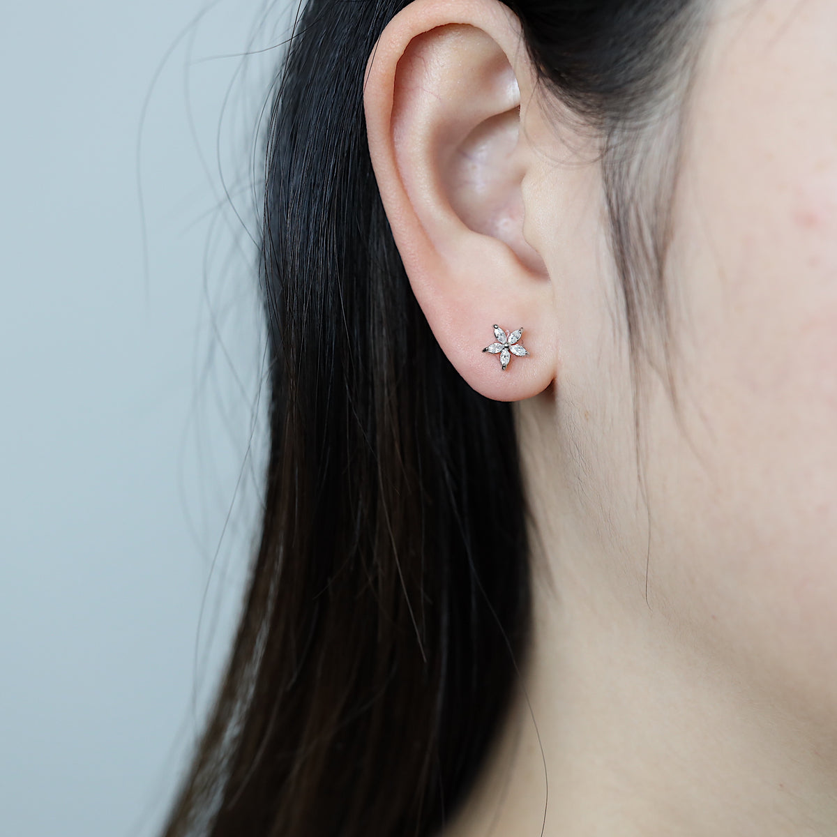 Silver Flower Ear Jacket Earrings