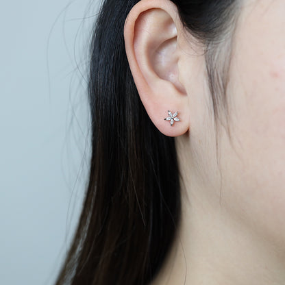 Silver Flower Ear Jacket Earrings