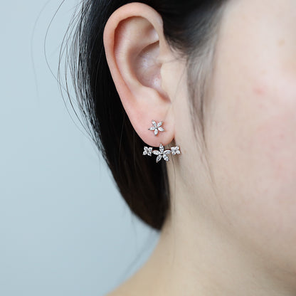 Silver Flower Ear Jacket Earrings