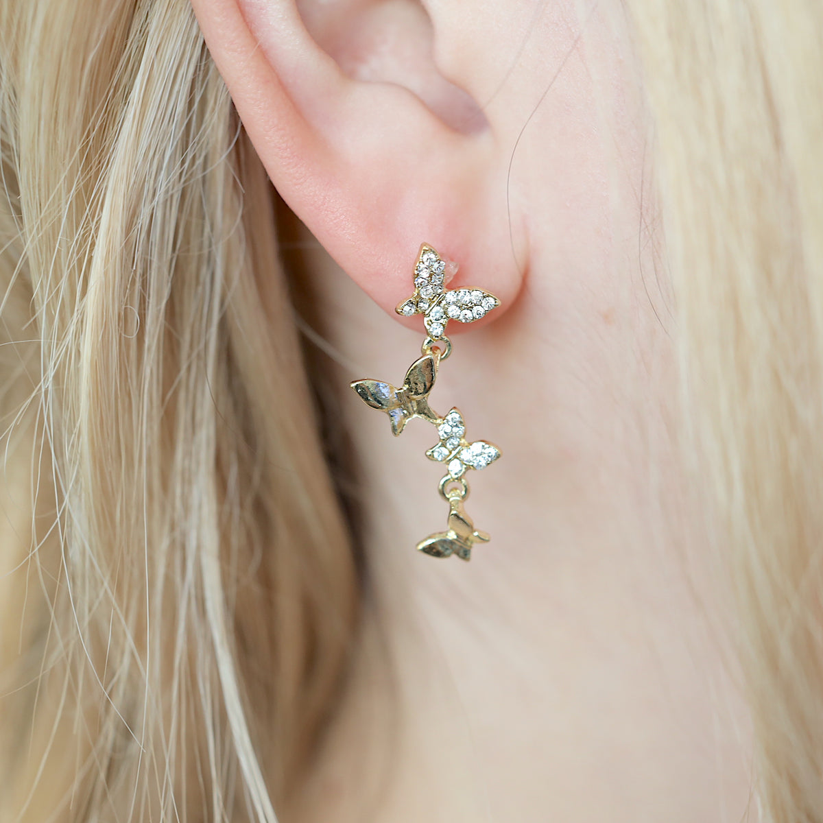 Gold Butterfly Dangle Earrings