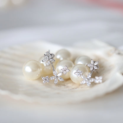 Silver Flower Ear Jacket Earrings