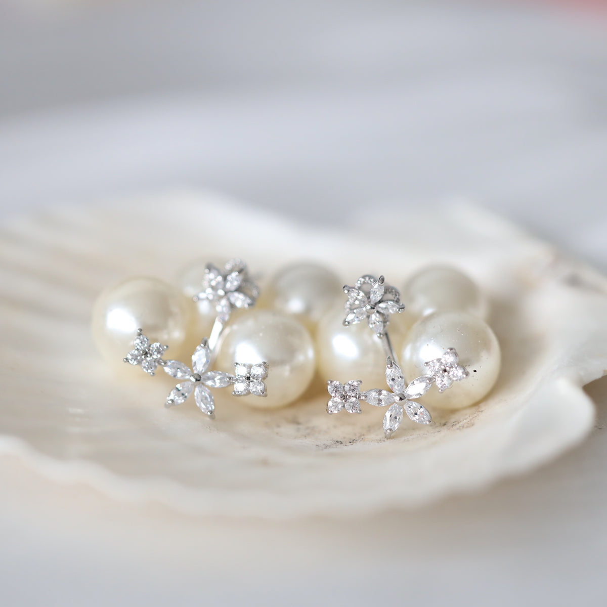 Silver Flower Ear Jacket Earrings