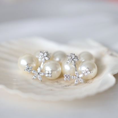 Silver Flower Ear Jacket Earrings
