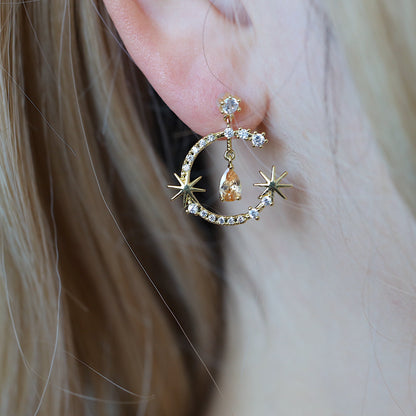 Gold CZ Moon Dangle Earrings
