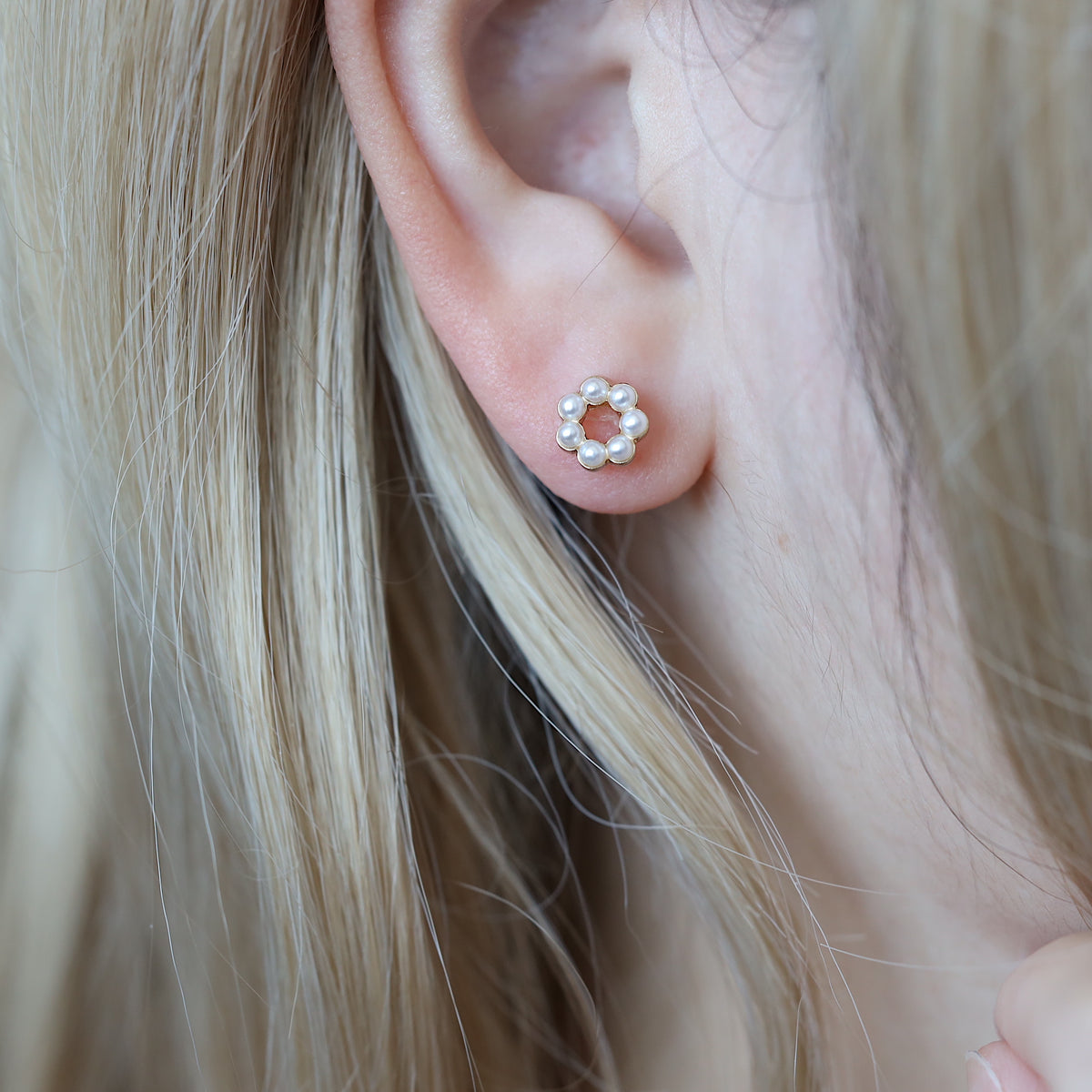 Pearl Hoop Studs Earrings