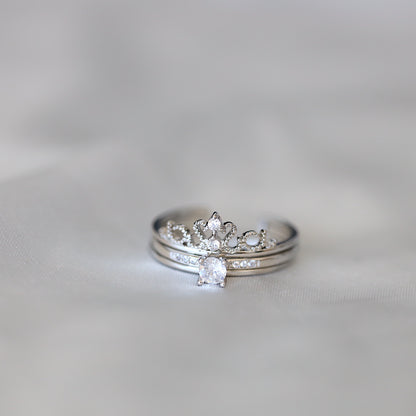 Set of Two Silver Crown Diamond Rings
