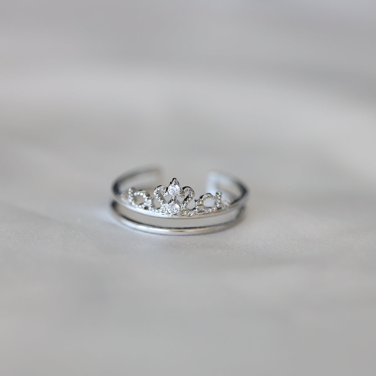 Set of Two Silver Crown Diamond Rings