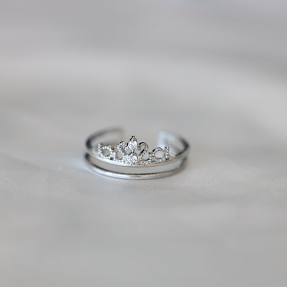 Set of Two Silver Crown Diamond Rings