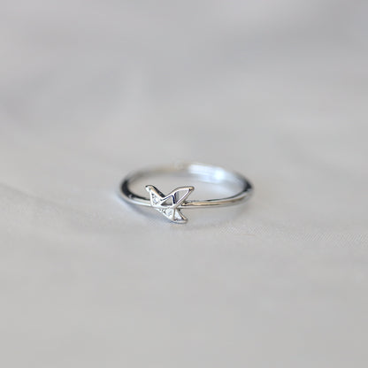 Silver Origami Bird Ring