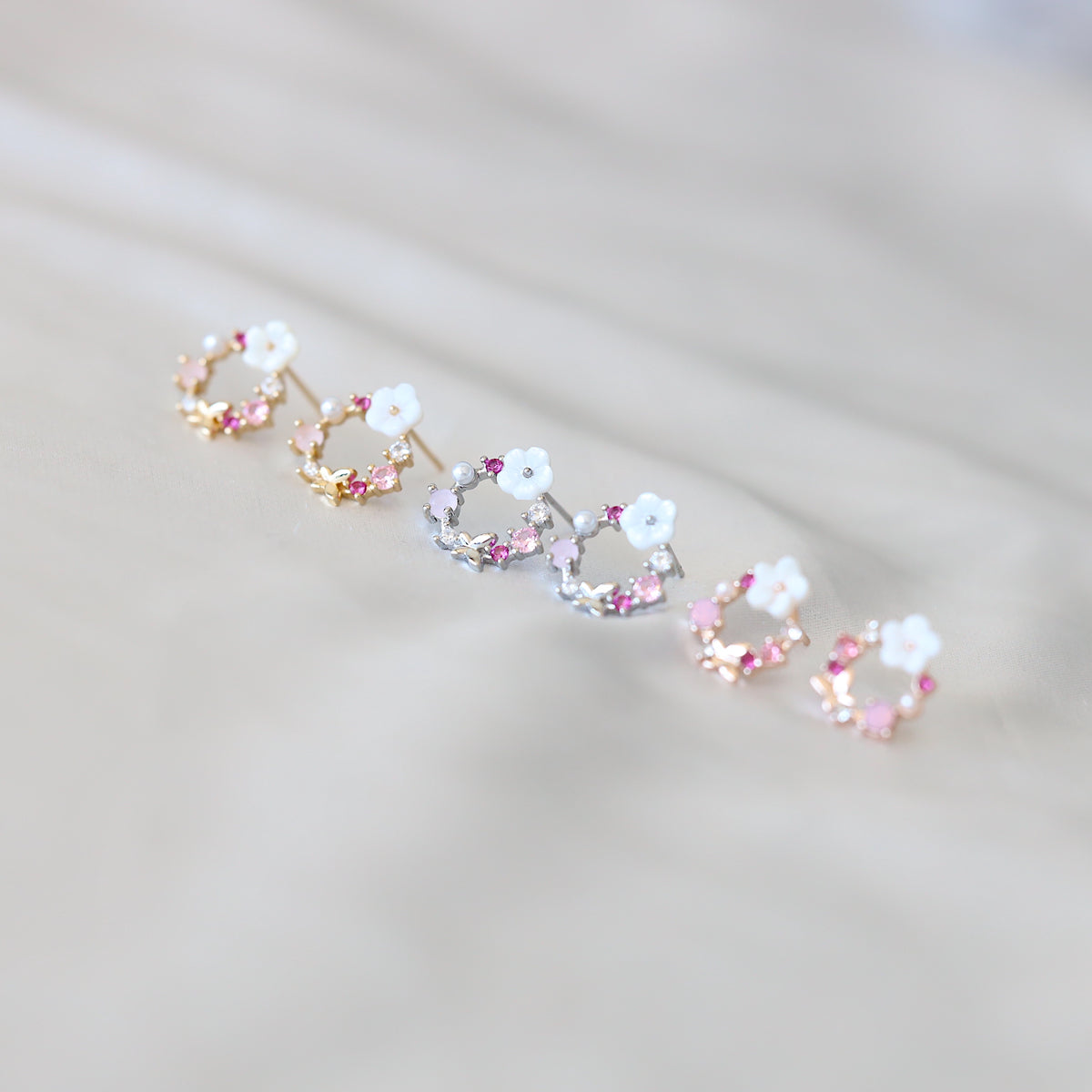 White Flower Wreath Studs