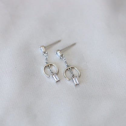 Silver C Curve CZ Drop Earrings