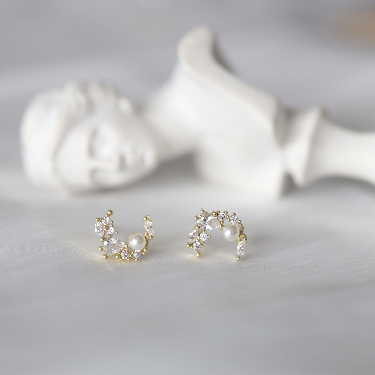 Gold Moon Crystal Ear Studs