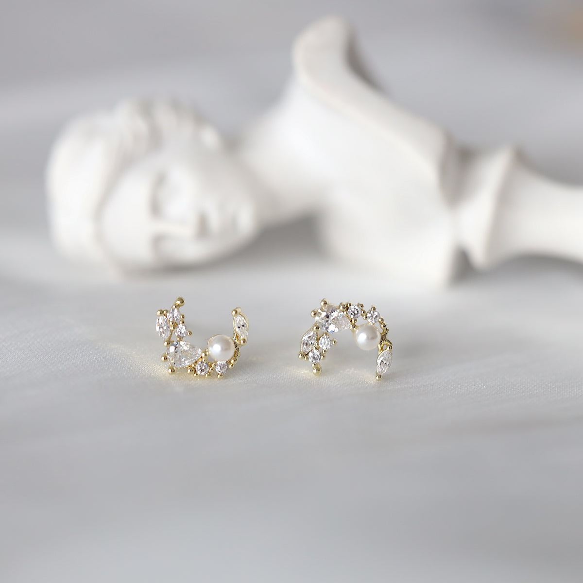 Gold Moon Crystal Ear Studs