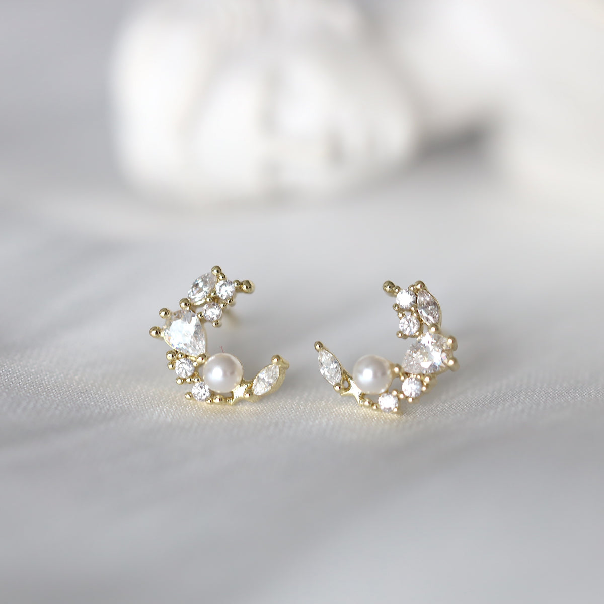 Gold Moon Crystal Ear Studs