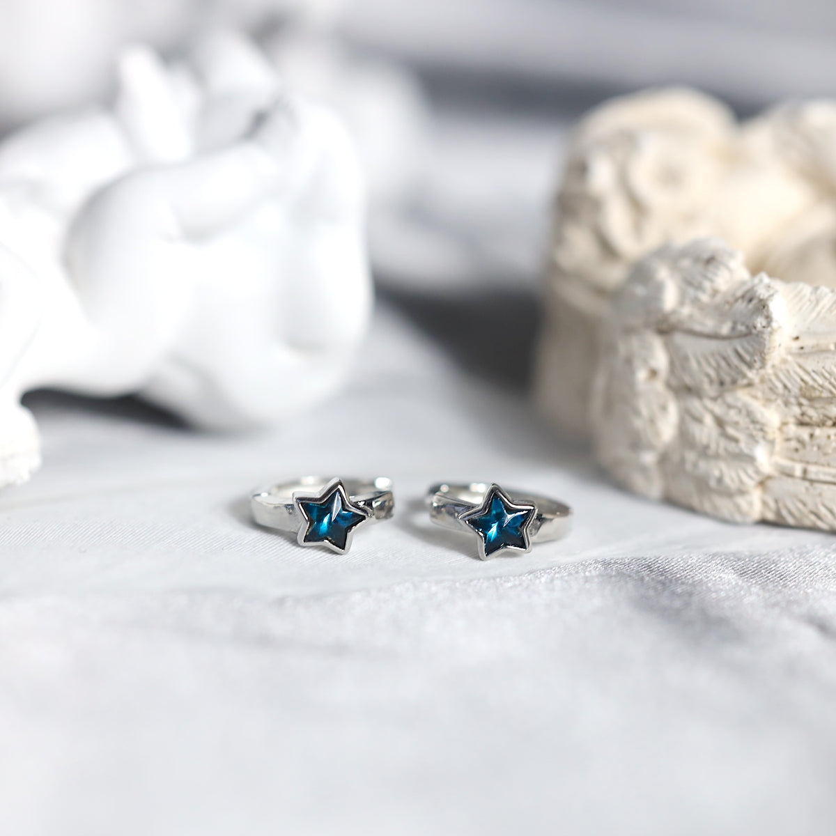 Blue Star Huggie Earrings