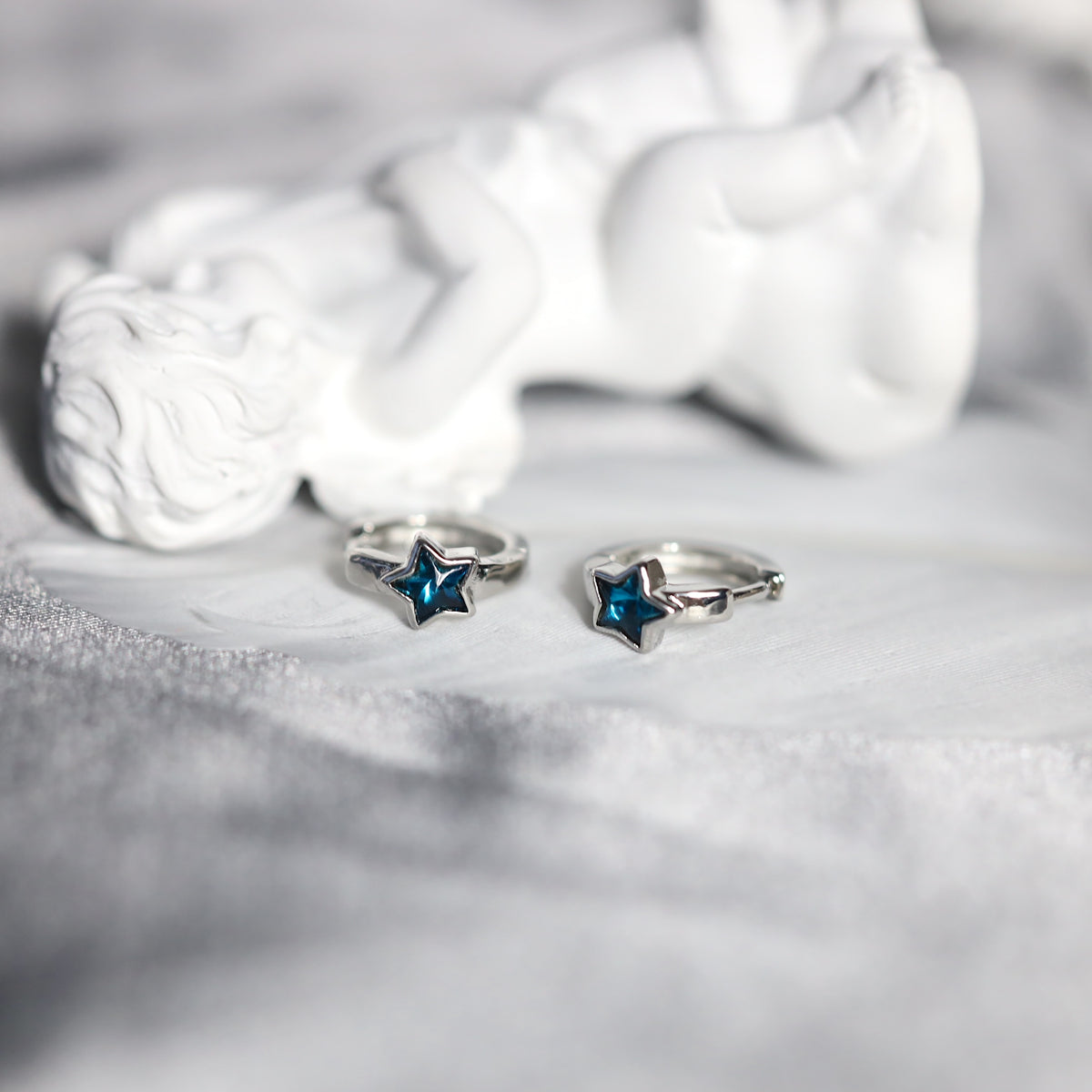Blue Star Huggie Earrings