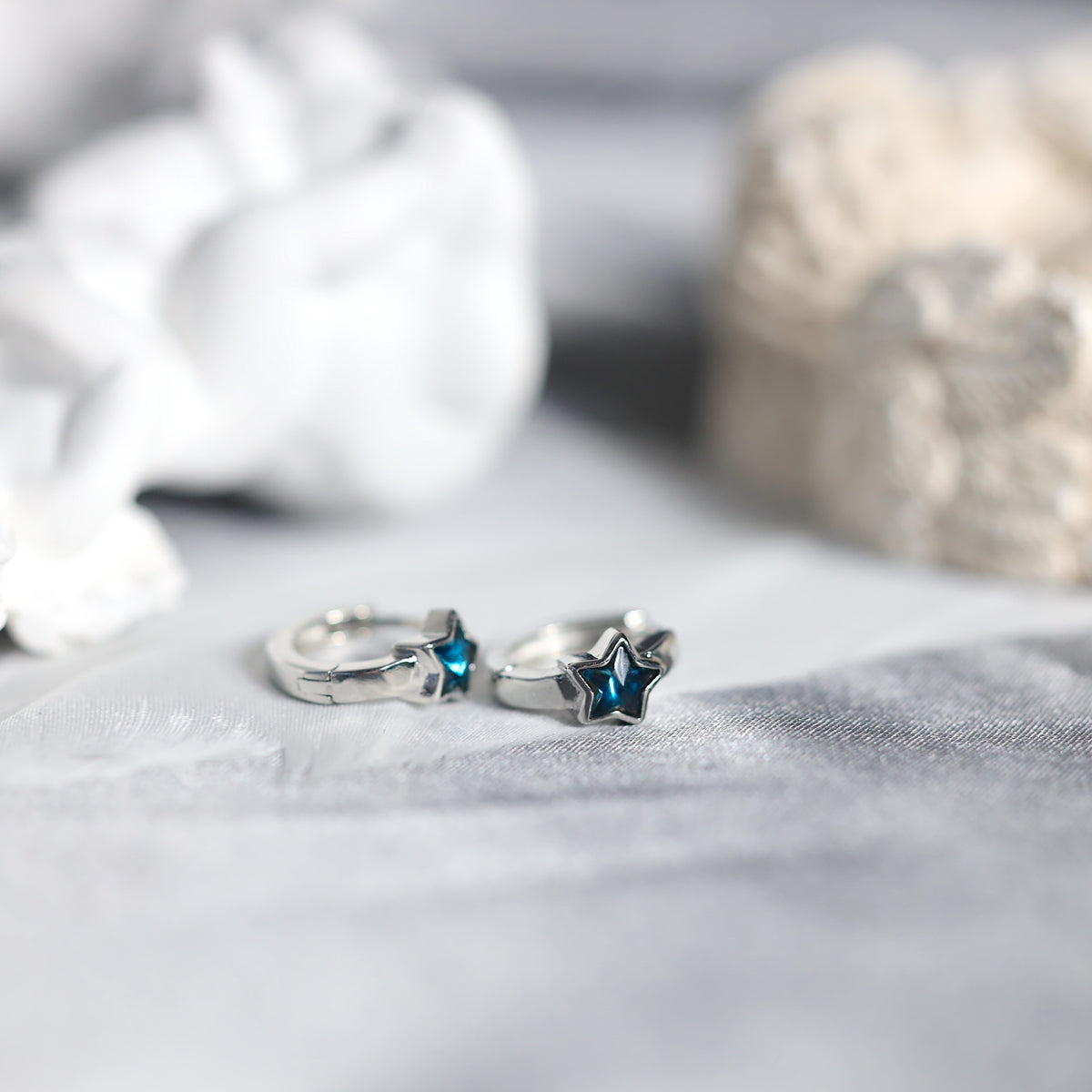Blue Star Huggie Earrings